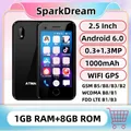4G LTE Super Mini Smartphone 1GB RAM 8GB ROM 2.5 "Android 6.0 MTK6737 Quad Core Google Play WIFI piccola carta cellulare Pocket Phone