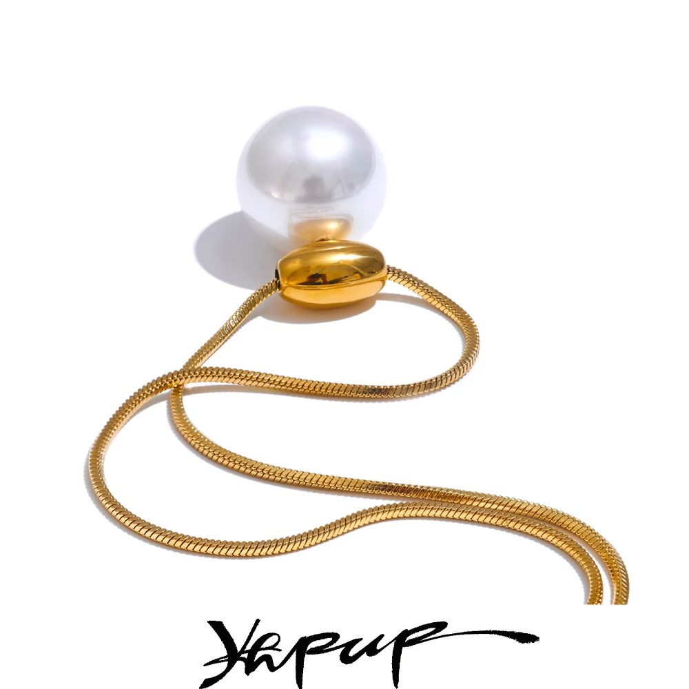 Yhpup Beliebte Simulierte Perlen Runde Kragen Halskette Anhänger 316L Edelstahl Charme Elegante Chic Schmuck Zubehör Geschenk Image