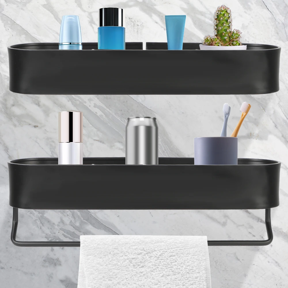 Schwarzer Dusch aufbewahrung skorb Badezimmer regal regal Wandre gale Küchen organisator No-Drill-Badet uch halter Image