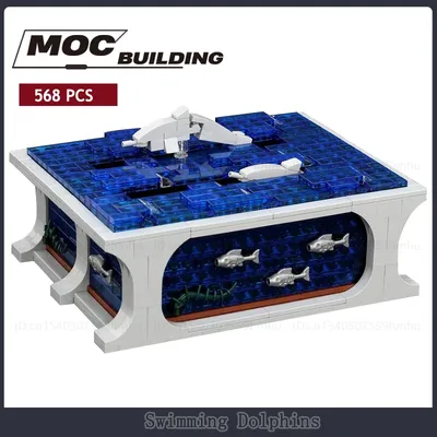 Moc Bausteine schwimmen Delfine kleine kinetische Skulptur gbc Modul DIY Technologie Ziegel Sammlung Spielzeug kreative Weihnachts geschenk Image