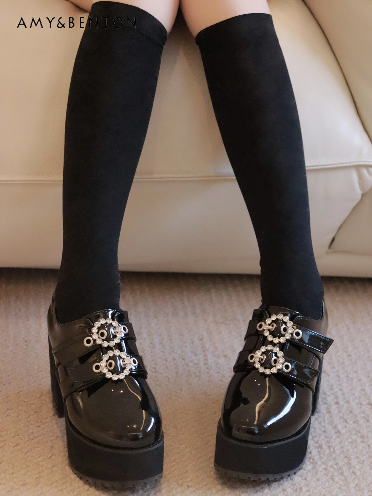 Frühling Sommer Neue Japanische Süße JK Plattform Heels Alle-Spiel Strass Leder High Heel Studenten Kawaii Lolita Schuhe für frauen Image