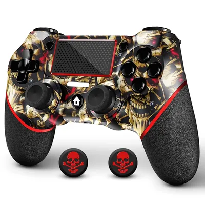 AceGamer Golden Skull Design Wireless Controller for PS4 ,with Double Motors/6-Axis Gyro/3.5mm Audio