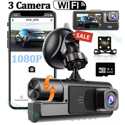 3Camera Dash Cam For Car Camera 1080P Video Recorder WIFI Car DVR 2lens Front Rear View Camera Night