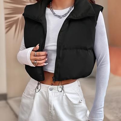 TEMU Solid Up Padded Vest Jacket, Casual Sleeveless Warm Gilet Jacket For Fall & Winter, Women's Clothing Image