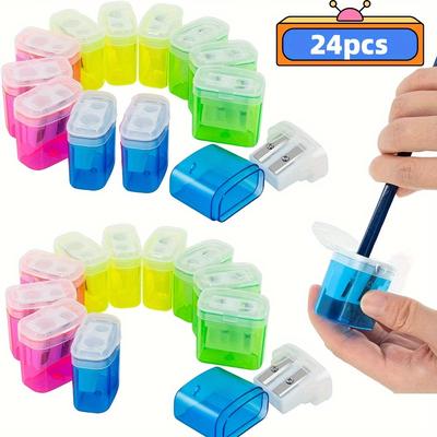 TEMU 24-pack Dual Hole Manual Pencil Sharpeners With Cover, Portable Pencil Sharpener For Students, No Battery Required, Assorted Colors, Suitable For 14+, Pp Material