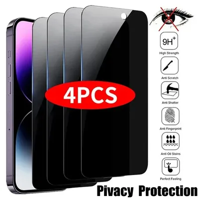 4Pcs Full Cover Privacy Screen Protector For iPhone 11 12 13 14 15 Pro Max Anti-spy Glass For iPhone 11 13 14 15 Pro Max Glass