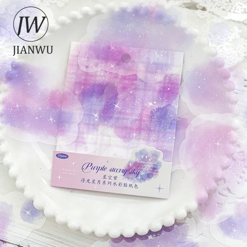 JIANWU – autocollant flottant série étoiles et lune, aquarelle, matériel d'aménagement paysager, Collage, PET, papeterie créative pour Journal, DIY bricolage
