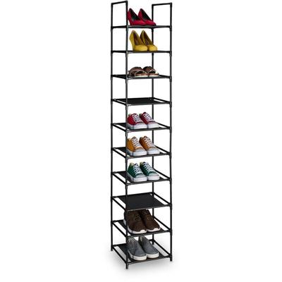 Schuhregal, 10 Ebenen, hbt: 175x33x33 cm, Metall Schuhablage, Stoff Ablage, schmal, Schuhgestell, Image