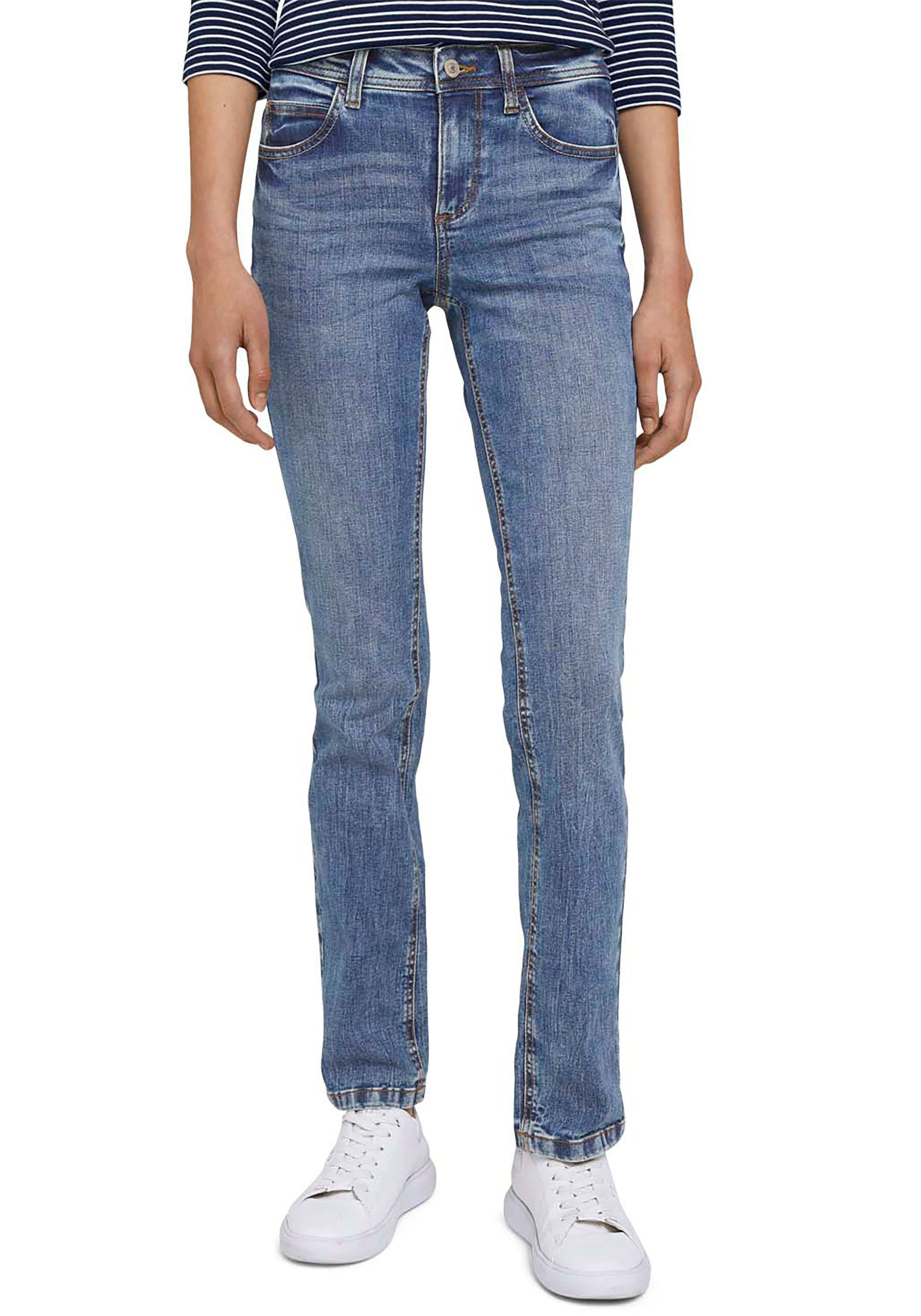 Straight-Jeans TOM TAILOR "Alexa Straight", Damen, Gr. 30, Länge 30, blau (random bleached blau), Denim/Jeans, Obermaterial: 98% Baumwolle, 2% Elasthan, unifarben, Casual, gerade lang, Jeans, in 5-Pocket-Form, Topseller