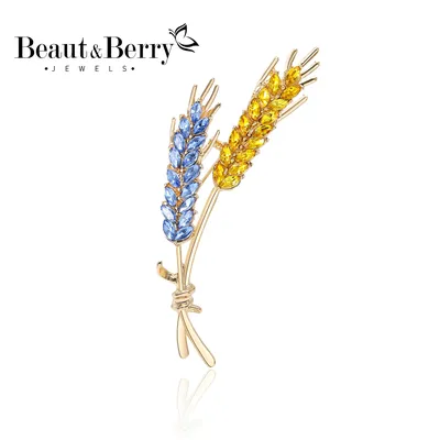 Beaut&Berry 10pcs Women Rhinestone Ear of Wheat Brooches Plant Pins 5-color Unisex Office Party