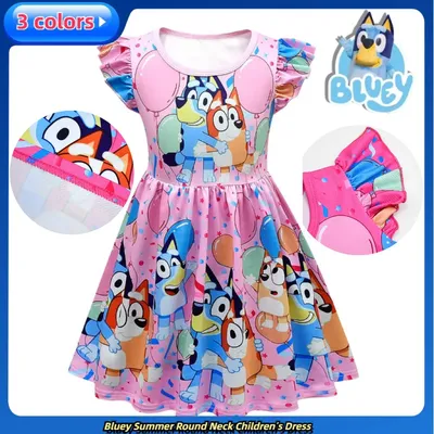 Anime Bluey Summer Round Neck Children's Dress Cute Bingo Dog Girl Short Sleeve Doll Dress Birthday