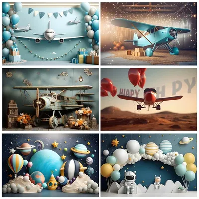Airplane Theme Backdrop Vintage Plane Hot Air Balloon Baby Shower Birthday Party Custom Decorate