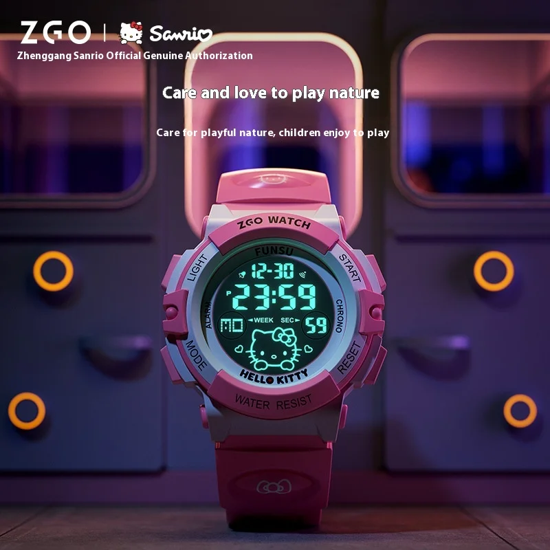 Sanrio Zgo Hello Kitty Uhr Sport Wasserdicht Leuchtende Digitaluhr Geschenke für Studentinnen Kawaii Kinderuhr Geschenk Spielzeuguhr