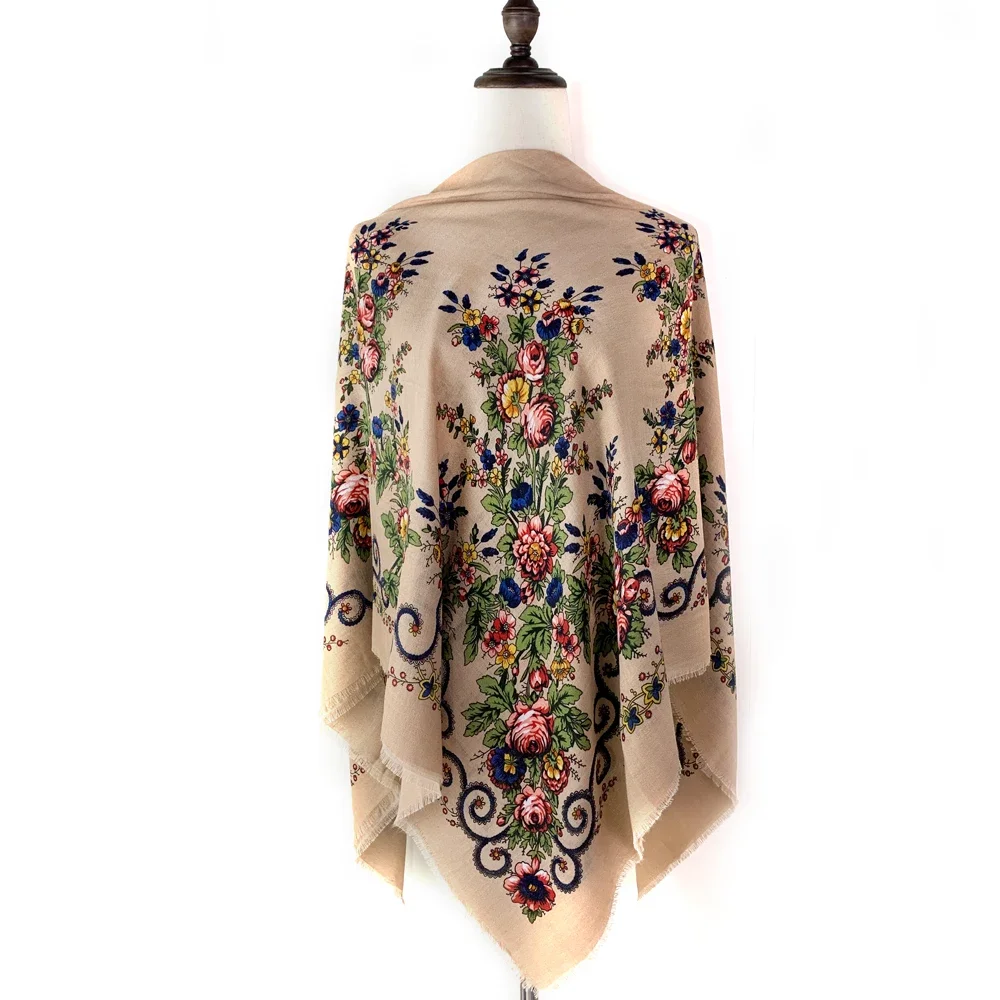 120*120 cm Atmungs Dünne Russische Quadrat Schal Frauen Luxus Floral Print Bandana Schal Foulard Weibliche Strand Schals Wraps Image