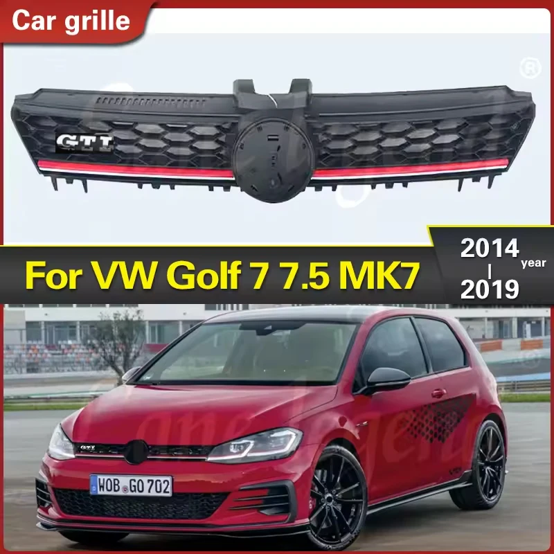 Vorderer Renngrill, passend für Volkswagen Golf 7 7.5 MK7, modifizierter Gti-Stil, 2014, 2015, 2016, 2019, ABS-Mittelgrill, Wabengitter Image
