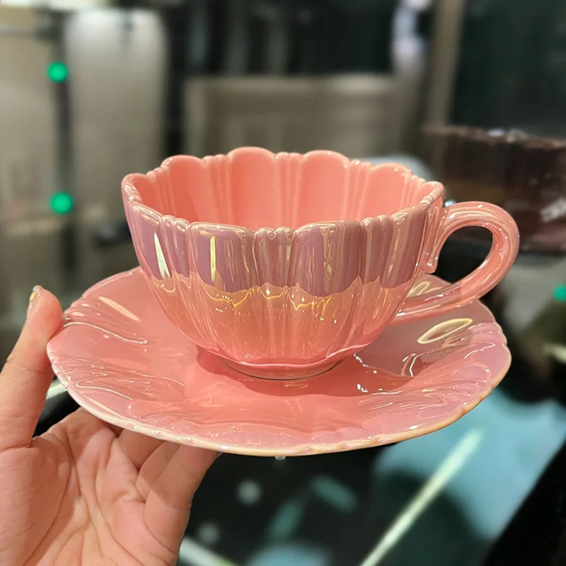 Blütenblatt Einfache Blume Tasse mit Untertasse Set Keramik Tee-Set Europäischen Kleine Chic Kaffee Tasse Tee Büro Tasse Haushalt Geschenk