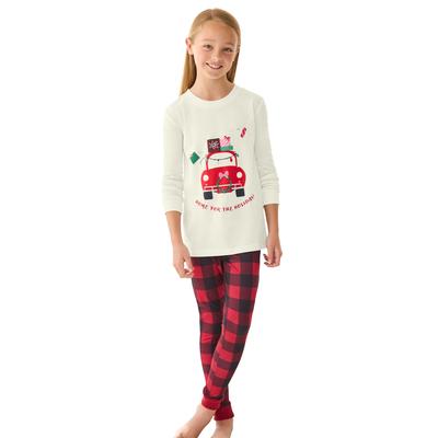 Plus Size Women's Dreams & Co. ® Kids Pajama Set by Dreams & Co. in Red Buffalo Plaid Car (Size 6/6X (S))