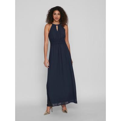 Maxikleid VILA "VIMILINA HALTERNECK MAXI DRESS - NOOS", Damen, Gr. 40, N-Gr, blau (total eclipse), Web, Obermaterial: 100% Polyester, unifarben, modisch, regular fit knöchellang, Neckholder, ohne Ärmel, Kleider Image