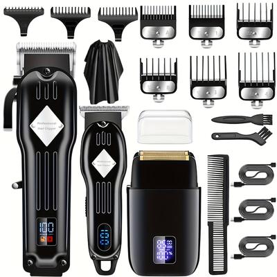 TEMU Professional Hair Clippers Electric Razor Shavers Men 3 Piece Set Rechargeable Clippers And Trimmers Beard Trimmer Barber Kit Clippers For Hair Cutting Gifts For Him