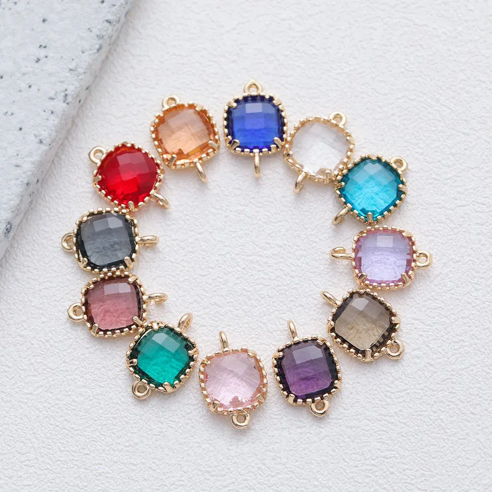6 pezzi di ciondoli in vetro quadrato per gioielli che fanno componenti per collana accessori in ottone fatti a mano fai-da-te 9*14mm