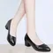 Shoes Women Mid Heel Office Lady Pumps PU Leather Black Basic Square Heeled Spring Autumn Loafers