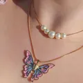 Collana di perle con farfalla Collane con ciondolo con farfalle Barbie Catene girocollo doppie Regalo di compleanno per donne Ragazze di bellezza