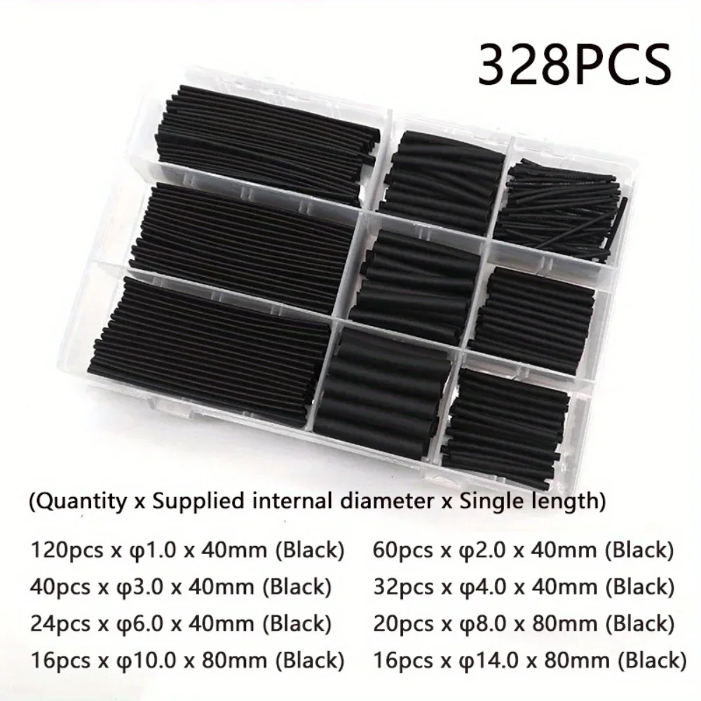 150/328pcs schwarzer umwelt freundlicher flamm hemmender Schrumpf schlauch mit einer antiker Schrumpf rate