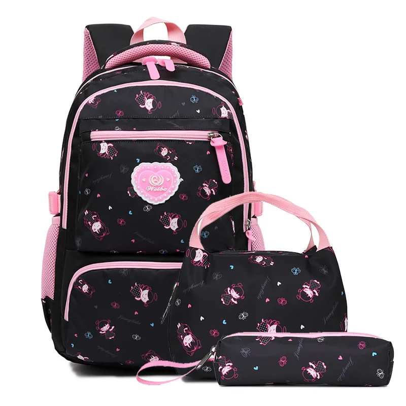 Sac à Dos d'École Imprimé Mignon pour Fille, Cartable à la Mode, 3 Pièces/Ensemble
