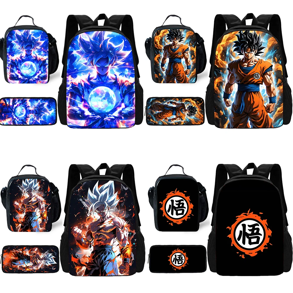 Ensemble de pièces de sac à dos d'école pour enfants, mignon Anime avec déjeuner pour sacs G-Gokus, sacs à crayons, sacs d'école pour garçons et filles, meilleur cadeau