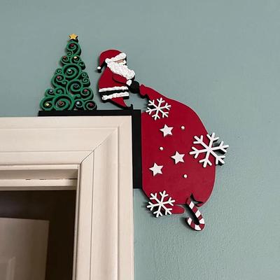 Christmas Door Topper – Funny Snowman Santa Claus Corner Sign for Holiday Home Décor, Windows, Walls, and DIY Christmas Party Ornaments