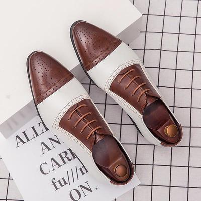 Men's Two-Tone Faux Leather Oxford Shoes - Classic Brown and White Brogue Design, Perfect for Formal Occasions