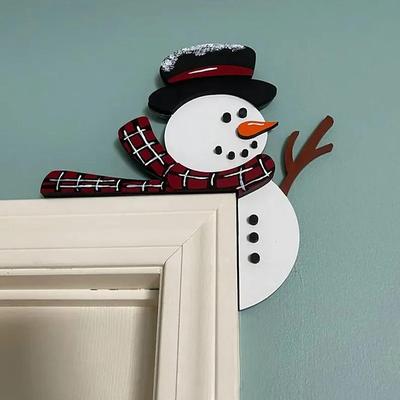 Christmas Door Topper – Funny Snowman Santa Claus Corner Sign for Holiday Home Décor, Windows, Walls, and DIY Christmas Party Ornaments