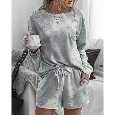 Women's Loungewear Pajama Set 2 Pieces Tie Dye Casual Comfort Home Crew Neck Pink Blue Home Outfits