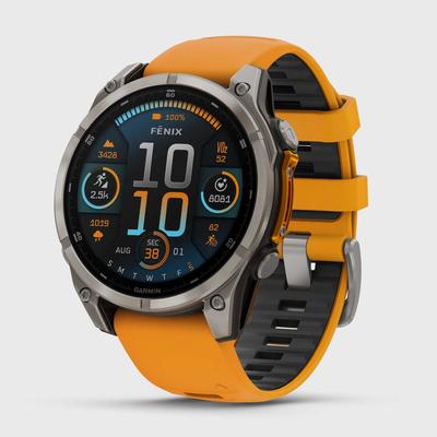 Garmin fenix 8 47mm AMOLED Sapphire GPS Watch GPS Watches Titanium with Spark Orange/Graphite Silicone