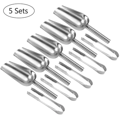 5Pcs Stainless Steel Ice Cream Sweets Scoop Scoopers And 5 Pcs Ice Clips Tongs For Weddings Candy