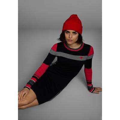 Strickkleid KANGAROOS, Damen, Gr. 38, N-Gr, weiß (schwarz, rot, weiß), Feinstrick, Obermaterial: 70% Baumwolle, 30% Polyamid, gestreift, bestickt, meliert, casual, figurbetont ca. Mitte Knie, Rückenausschnitt, Langarm, Kleider, figurbetont, lang,... Image