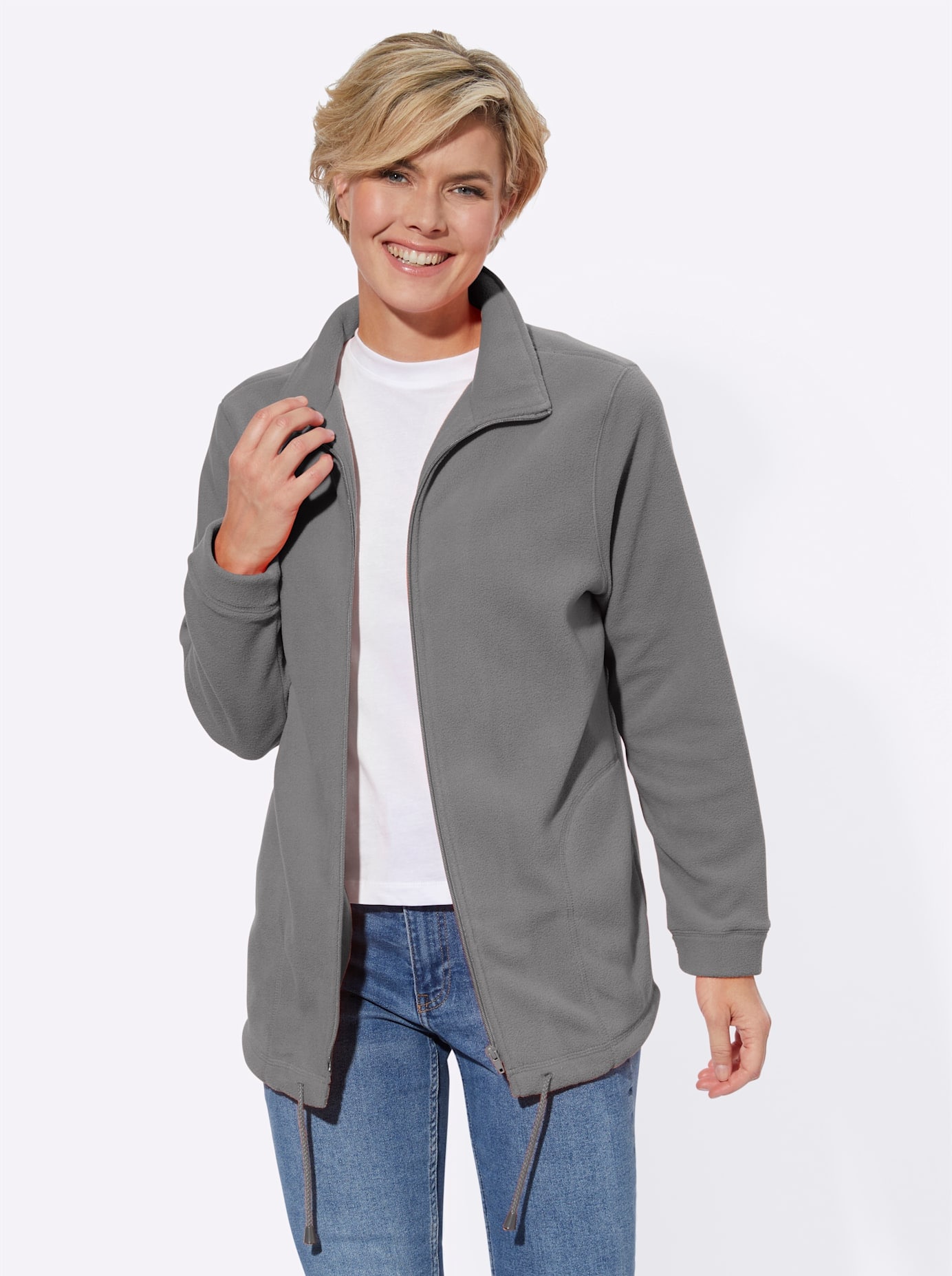 Fleecejacke CASUAL LOOKS, Damen, Gr. 46, grau, 100% Polyester, unifarben, lässig geschnitten, Jacken Image