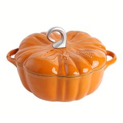 TEMU 1pc, Pumpkin Cast Iron Dutch Oven, 3.5 Qt Pumpkin Dutch Oven Pot With Lid, Pumpkin Shaped Enamel Pot Crock Cocotter Pot Soup Pot