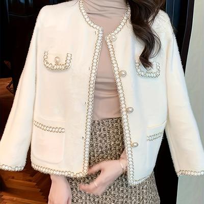 TEMU Contrast Trim Button Front Jacket, Elegant Long Sleeve Slim Fit Jacket For Spring & Fall, Women's Clothing