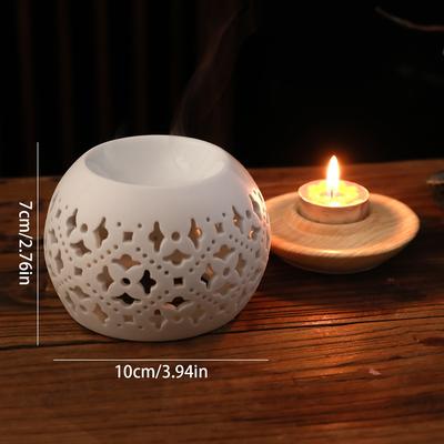 TEMU Ceramic Incense Burner - European Style Hollow Carved Aromatherapy Lamp, Essential Oil & Candle Diffuser, For Christmas, , Easter, Thanksgiving, Ramadan