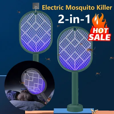 2-in-1 Electric Mosquito Racket Mosquito Killer Lamp USB Rechargeable Foldable Mosquito Swatter Fly Swatter Repellent Bug Zapper