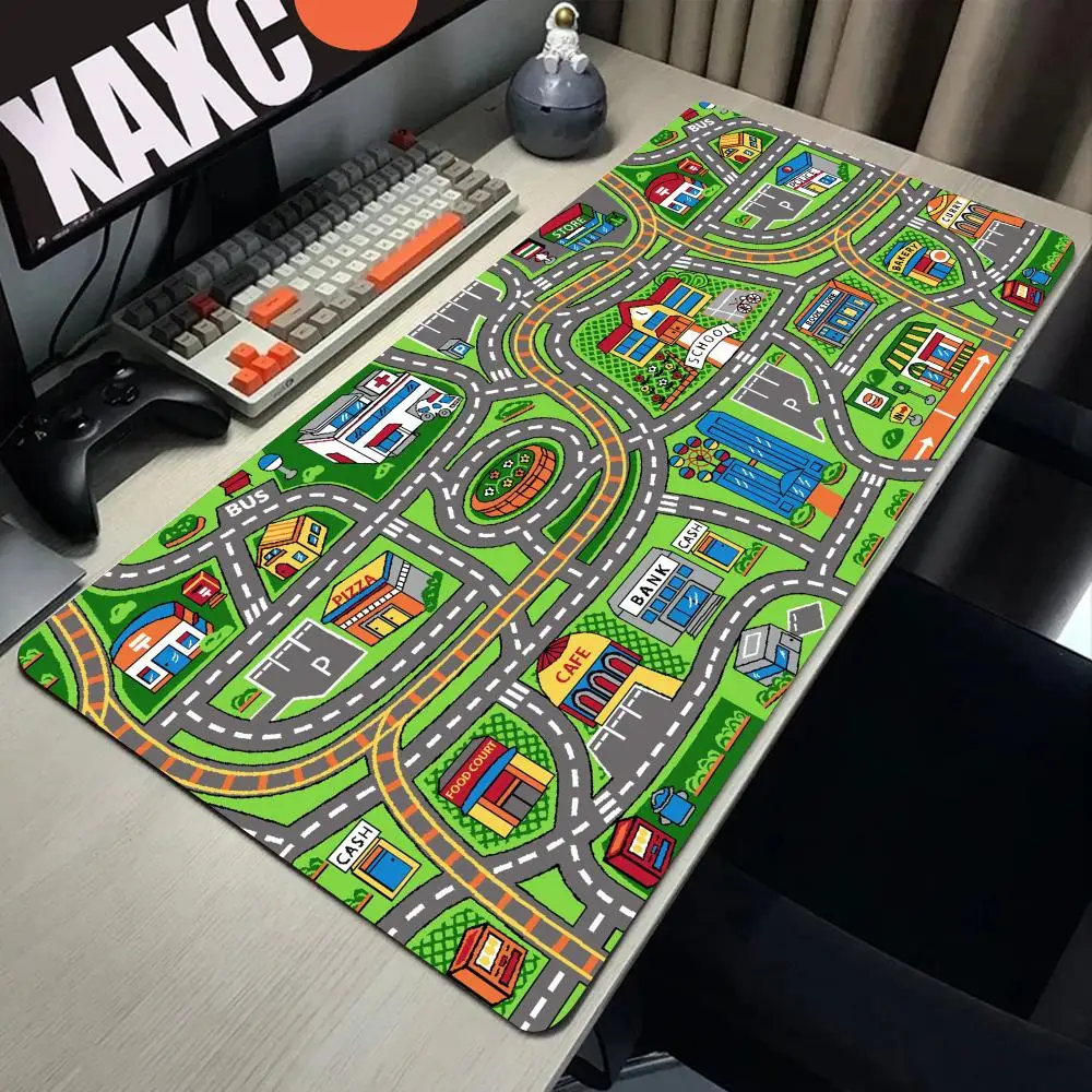 PC Gaming Setup Zubehör Stadt Straße Cartoon Mauspad große Schreibtisch matte Mouse pad Gamer 900x400 Computer Tisch matten Büro xxl