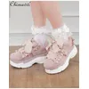 Japanisch ins Perle Strass süße Lolita Plattform Sportschuhe Damen Girly Style Bogen Pumps elegante Damenschuhe All-Match