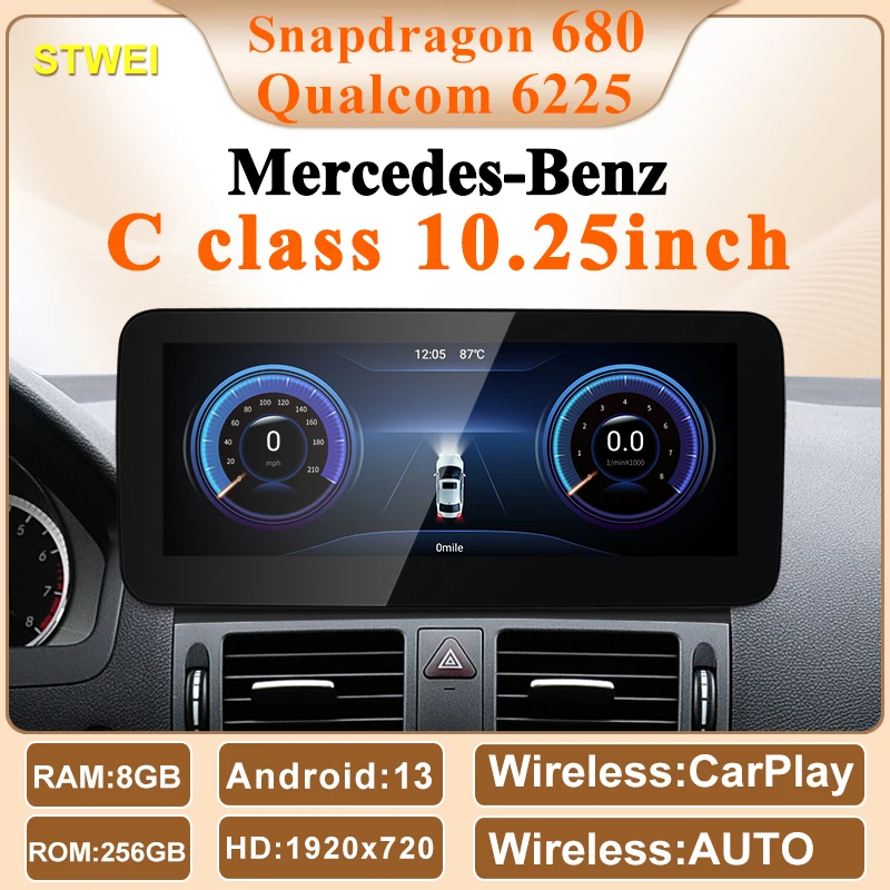 STWEI Neue Qualcomm6225 Snapdragon680 Andorid13 Auto Multimedia Player Für Mercedes Benz C Klasse W204 CarPlay AUTO Video GPS Image