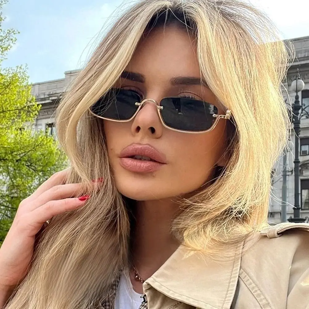 Damen Sonnenbrille Metall schmale Halb rahmen Sonnenbrille kleine quadratische Hip Hop Vintage Sonnenbrillen Brillen UV400 Schutz Image