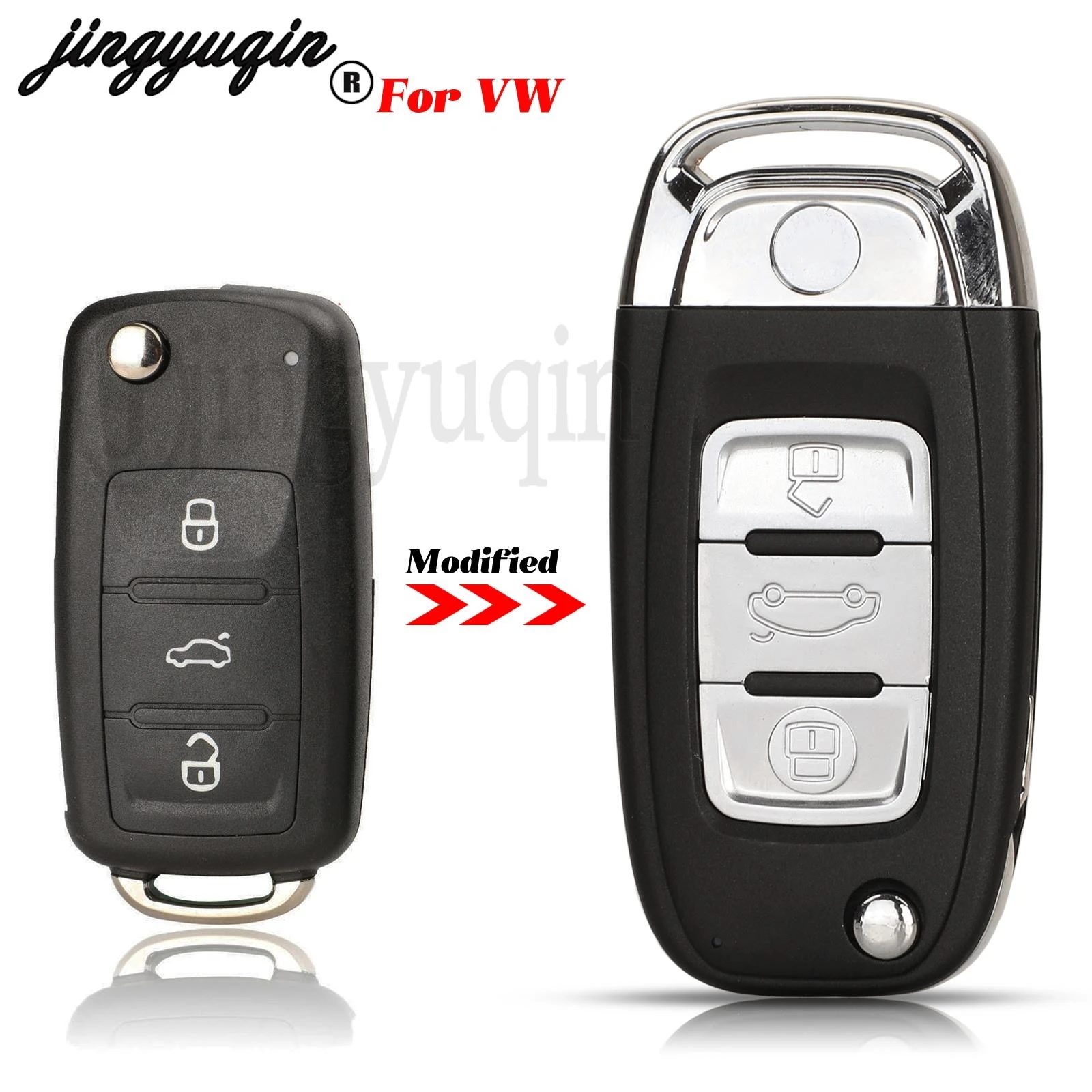 Jingyuqin modifizierte Flip Remote Key Case Shell für VW Volkswagen Polo Jetta Golf MK6 Tiguan Touareg Lampe auf der Oberseite Fob Hu66 Klinge Image
