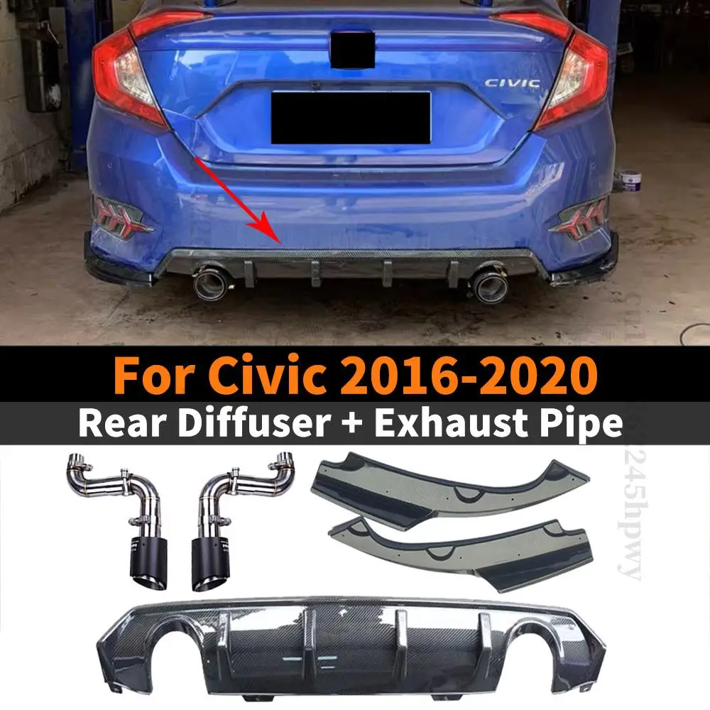 Seite Hinten Stoßstange Diffusor Lip Auspuffrohr Körper Kit Zubehör Dekoration Tuning Refit Für Honda Civic 10th Gen 2016-2020 Limousine Image