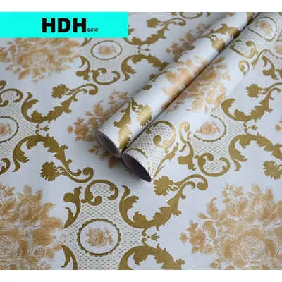 HDHome Goldene Damast Schälen und Stick Tapete Floral Selbst Klebe Tapete Rolle Wasserdichte Wand Aufkleber für Dekoration Image