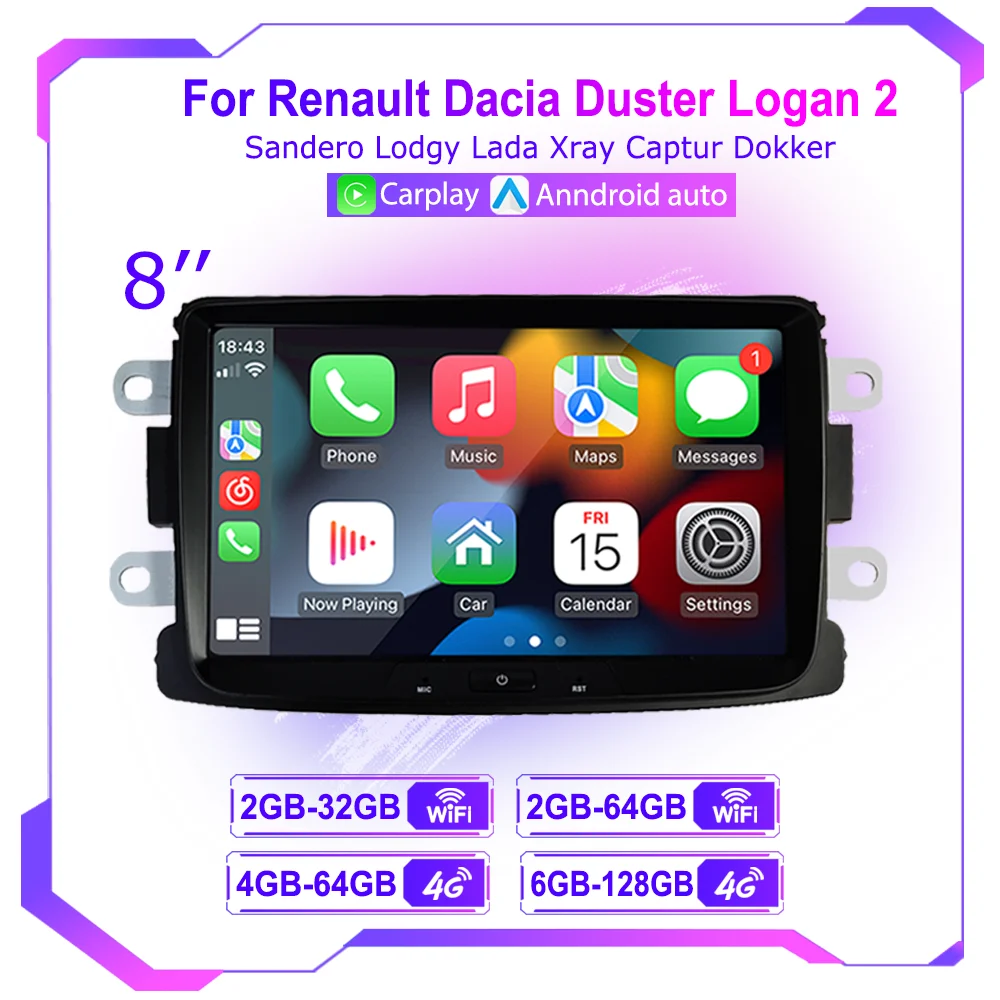 Android Radio Für Dacia Sandero Duster Captur Logan Symbol Docks Lodgy Multimedia CarPlay AUTO GPS Navigation SWC BT WiFi Image