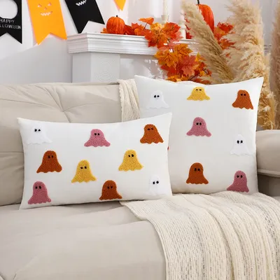 1pc Halloween Ghost bestickte Samt Kissen bezug-Reiß verschluss, hand wasch bar für Wohnzimmer & Image